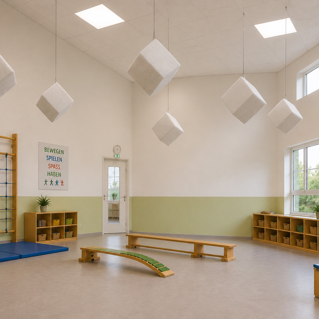Würfelabsorber aus Basotect® – Akustiklösungen mit einfacher Montage für Schulen und Kindergärten