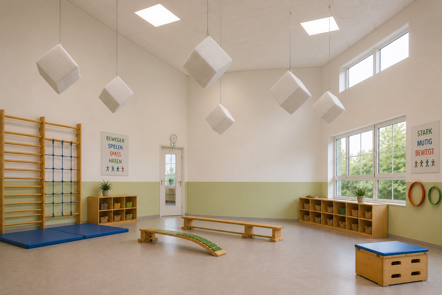 Würfelabsorber aus Basotect® – Akustiklösungen mit einfacher Montage für Schulen und Kindergärten