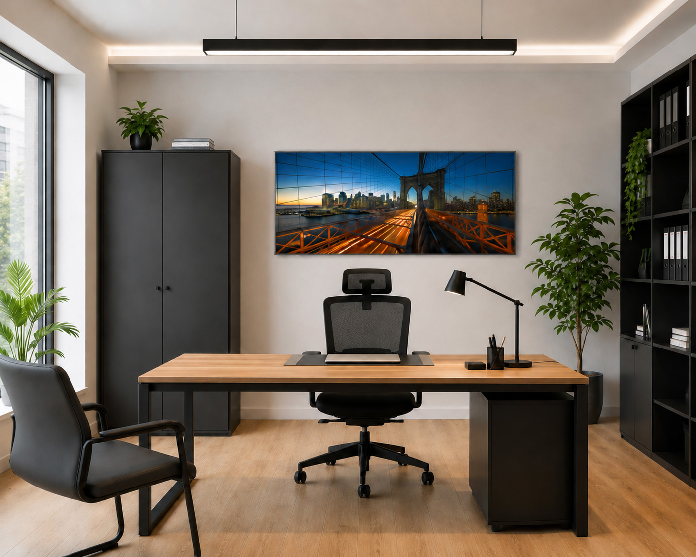Modernes Akustikbild im Büro – Stilvolle Schallabsorption mit Stadtmotiv