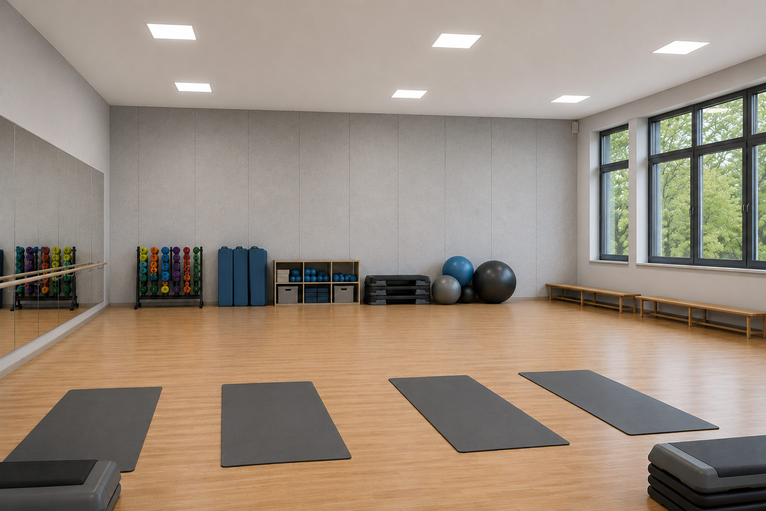 Plattenabsorber PET Wandmontage | Akustiklösungen für Sport- und Therapieräume