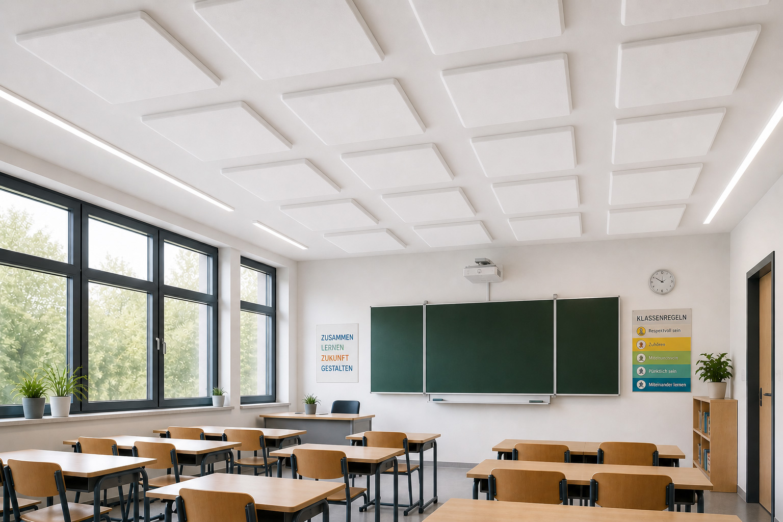 Plattenabsorber PREMIUM mit Facette aus Basotect® | Akustik für Schulen