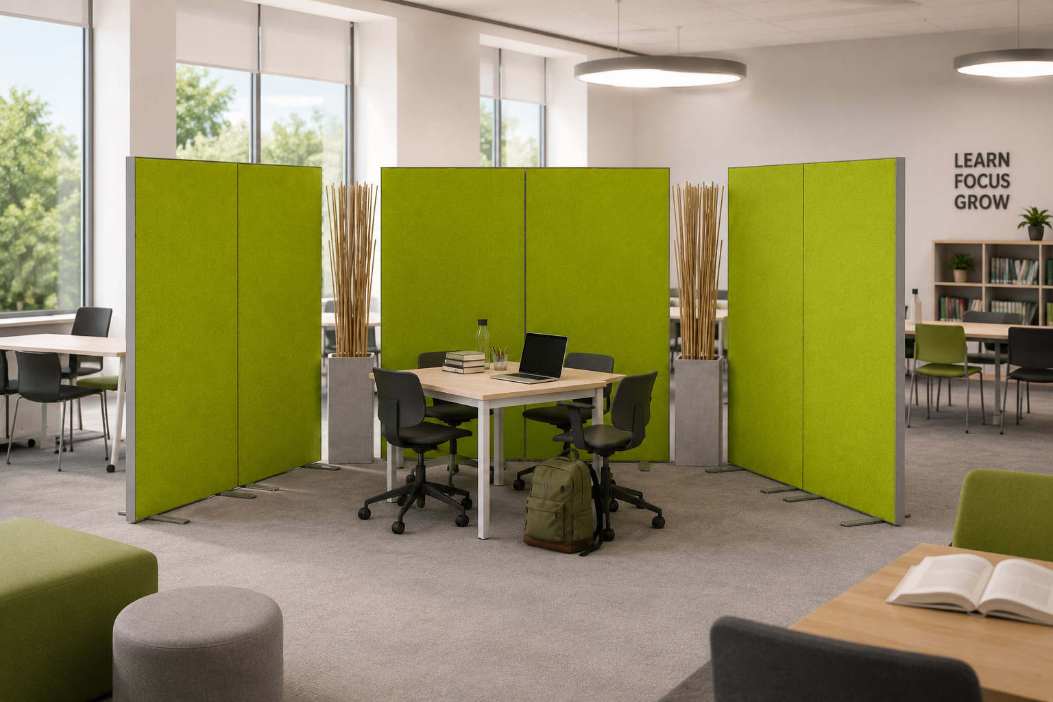 Akustische Stelltrennwand Kombination | Flexible Akustik-Trennwand für Büro und Lernräume
