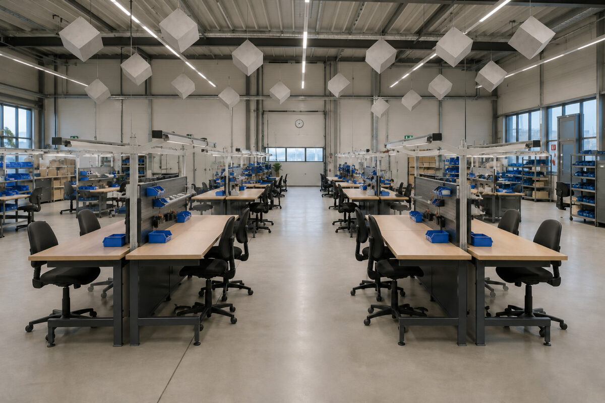 Würfelabsorber für Montagehallen – Effektive Akustiklösung in Industrie und Produktion