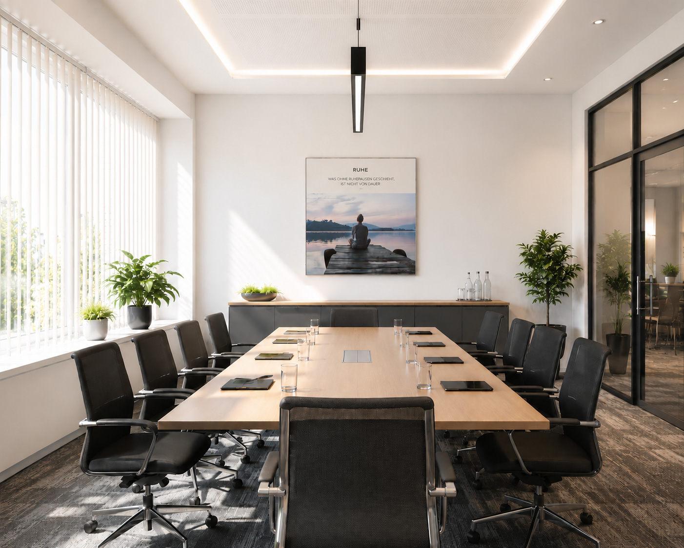 Akustikbild mit Motivationsmotiv im Besprechungsraum – Schallabsorption mit Design